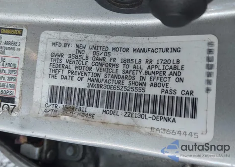 2005 Toyota Corolla Le from USA, damaged, VIN 1NXBR30E65Z525555